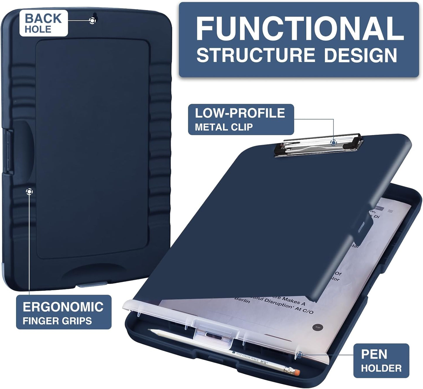Sooez Clipboard - 8.5 x 11 Storage with Pen Holder | Durable Plastic Organizer for School & Office