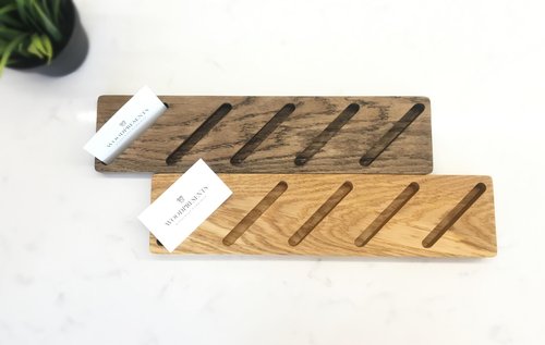 Oak Wood Multiple Business Card Holder - 5 Slot Modern Card Stand for Office Desk, Perfect Professional Card Organizer for Men and Women, Stylish and Functional Design (Light Brown)