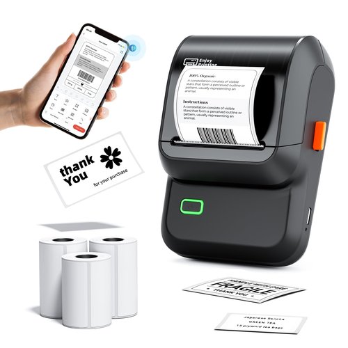 Label Maker with 3 Tapes, M100 Barcode Label Printer, Versatile App with 2000 Icons and 300 Templates, Address Label Printer for Small Business, Office, Home, School, Black