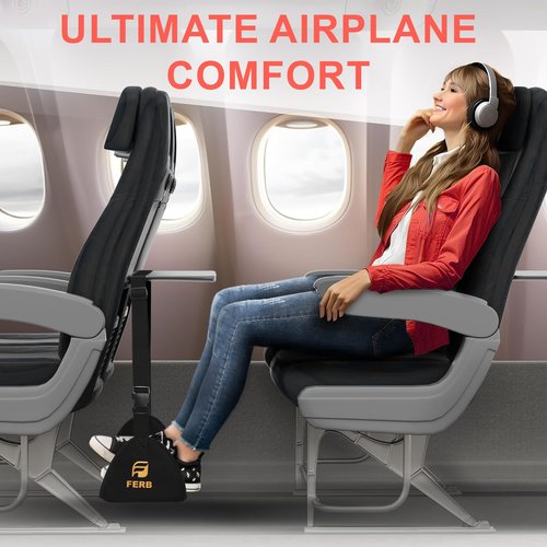 FERB Portable Airplane Footrest - Travel Foot Hammock with Memory Foam for Comfort | Adjustable Office Footrests for Airplane, Train, Bus | Lightweight Travel Accessory