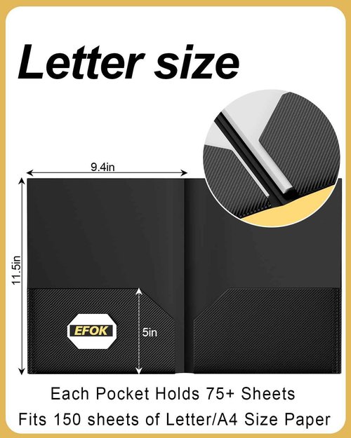 60 Pack Heavy Duty Black Plastic Folders with 2 Pockets Bulk, Textured File Folders with Business Card Slot, Letter Size Filing Supplies for Back to School & Office Organization