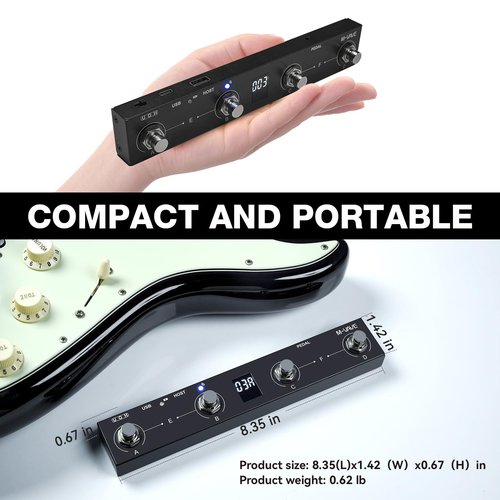 M-VAVE Chocolate Plus Wireless Page Turner Pedal MIDI Foot Controller 4 Buttons BT Rechargeable External Pedal for Loop Pedal Tuner Switching Control