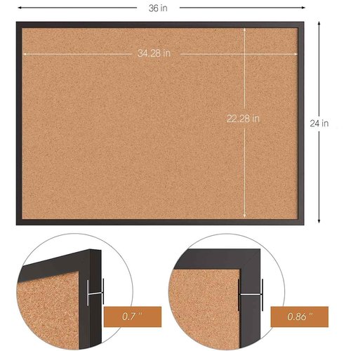 Board2by Cork Board Bulletin Board 24 x 36, Black Wood Framed 2x3 Corkboard, Office Board for Wall Cork, Large Wall Mounted Notice Pin Board with 16 Push Pins for School, Home & Office
