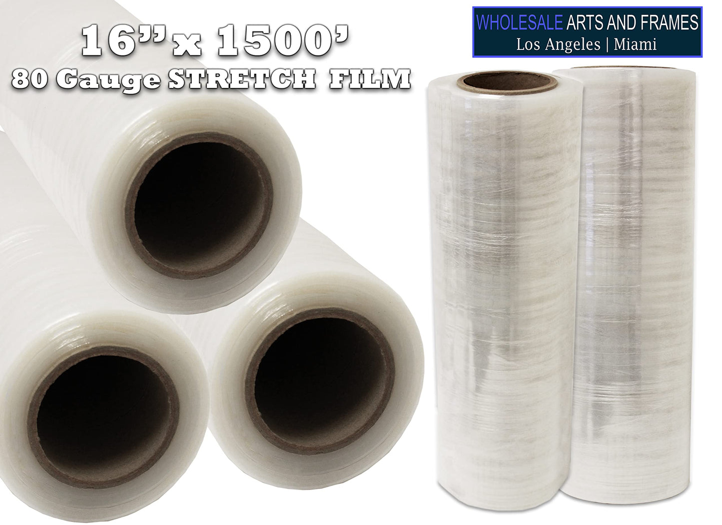 16"x1500' Stretch Film/Pallet Wrap 12 Rolls 80 Gauge Industrial Strenght 20 Microns Clear Cling Durable Adhering Packaging for Moving Heavy Duty Shrink Wrap Film by WholesaleArtsFrames-com