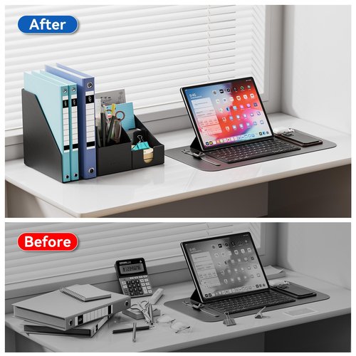 KONDOUND Magnetic Desk Organizer Set - Multifunctional Desktop Storage Accessories with File Holder, 5 Storage Box and Card Holder, PU Leather Office Organizer for Desk, Workspace & Home