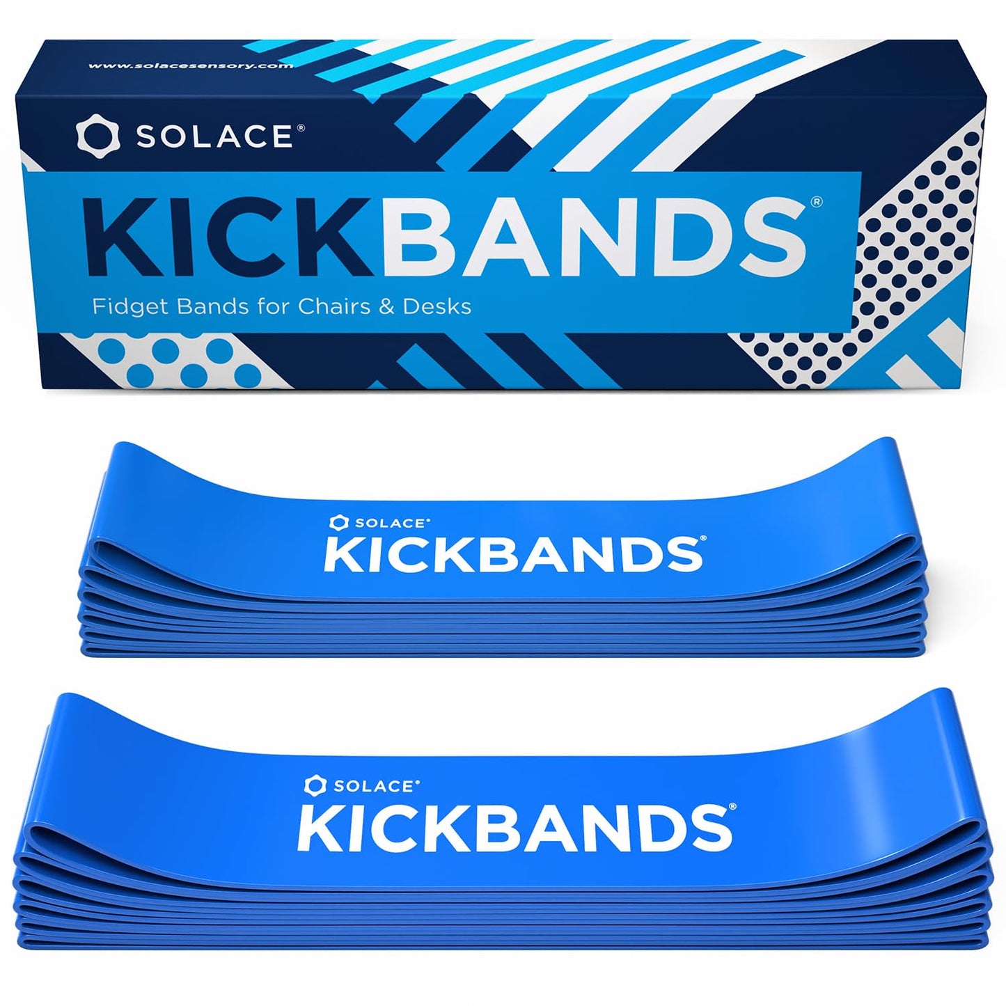 KICK BANDS Chair Bands for Kids with Fidgety Feet 12-Pack - ADHD Fidget Kickbands for Classroom Chairs & Desks - Solace Sensory Kickband (BLUE)