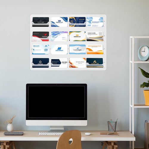 MAQUITA Business Card Holder Wall Mount Clear Sticker Display Marketing Holder Acrylic Business Card Stand Multi Pocket Rack Organizer Space Saver for Home Office