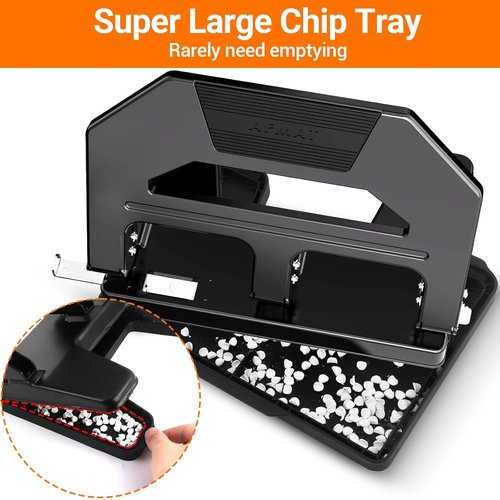 AFMAT Heavy Duty 3 Hole Puncher - Effortless 40-Sheet Capacity | Durable Metal Design with Large Tray (Black)