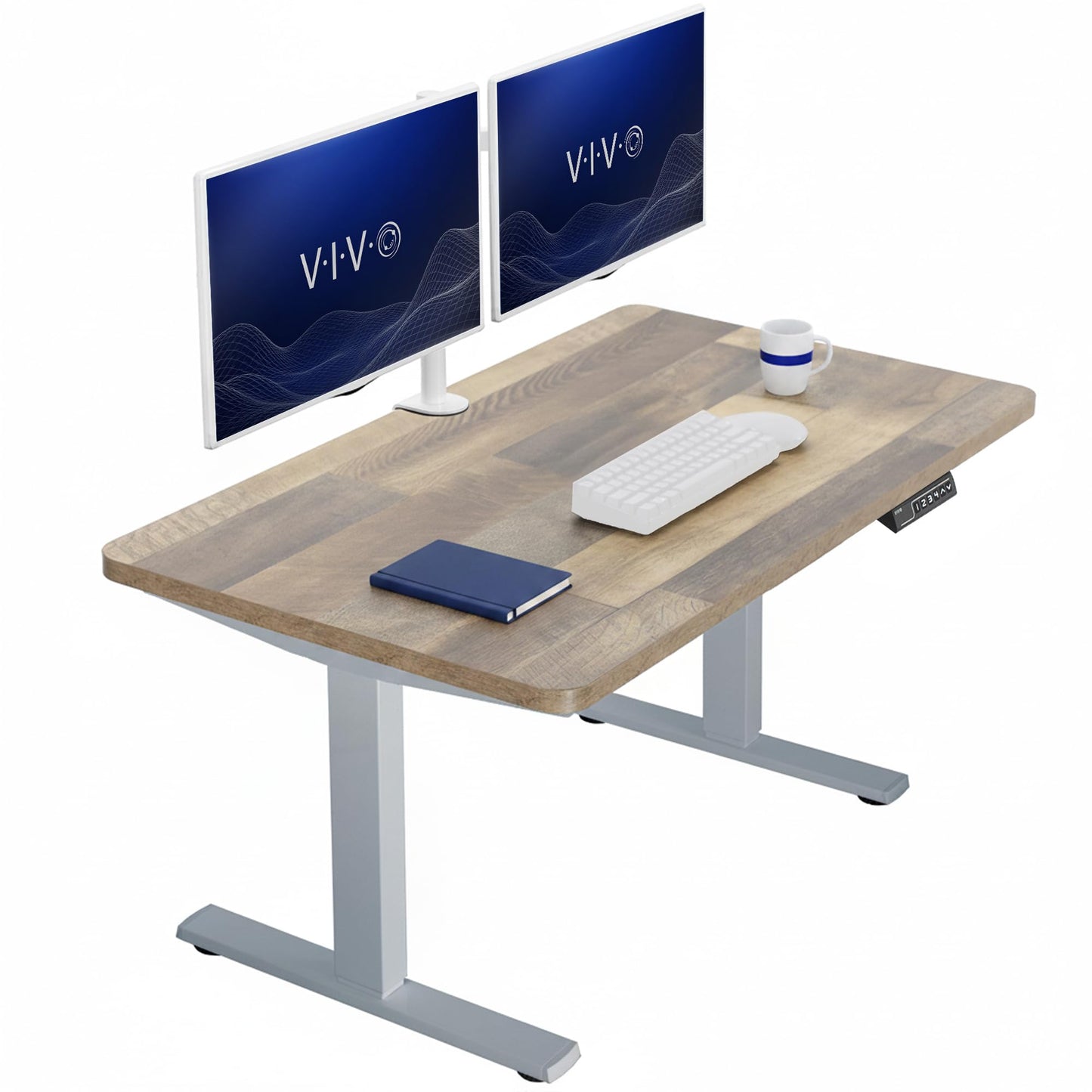 VIVO Electric 43 x 24 in Standing Desk, Memory Height Adjustment, 1B Series, Holds 220 lbs, One-Piece Reclaimed Wood Top, Gray Frame, DESK-KIT-1G4P