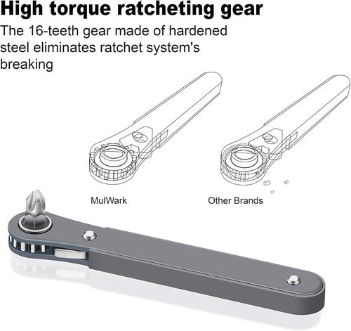 MULWARK 20pc Ultra Low Profile Mini Ratchet Wrench Set - High Torque Right Angle EDC Tool with Multi Hex Bits
