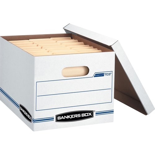 Bankers Box 4 Pack STOR/FILE Basic Duty File Storage Boxes, Standard Assembly, Lift-off Lid, Letter/Legal, White/Blue