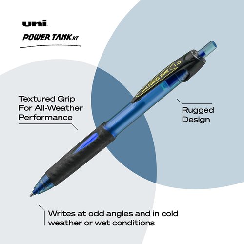 Uniball PowerTank RT Black and Blue Pens 12 Pack 1.0mm Bold Ballpoint Retractable Bulk Office Supplies Colored Pens Fine Point Smooth Writing