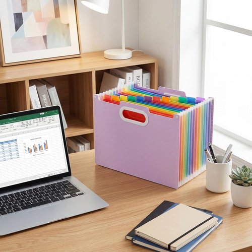 Comix Accordion File Organizer - 13 Pocket Expanding Folder for Home & Office | Purple A4 Size