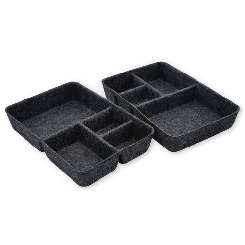 Welaxy 2-piece Junk Drawer Organizer bin 4 Compartments Office home dorm 2 dividers Felt Trays Drawers Multi-Purpose Storage Back to School (Charcoal x 2)