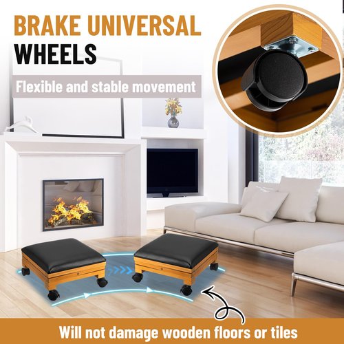 CroBlissful 2 Pack Rolling Adjustable Foot Rest Foldable Under Desk Ottoman with Wheels Leather Foldaway Guitar Foot Stool for Home Office Living Room Bedroom
