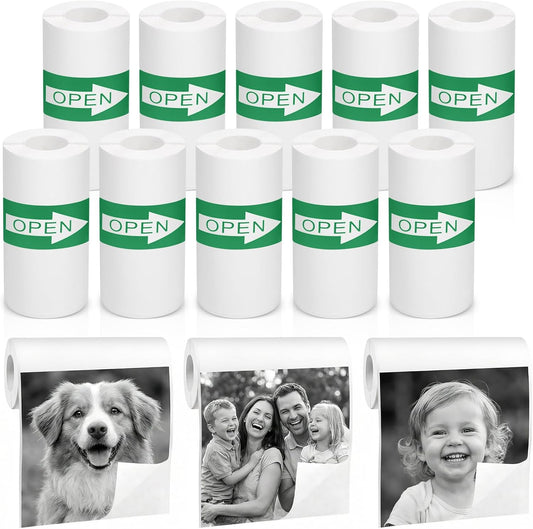 Skiennix Mini Thermal Printer Sticker Paper - 10 Rolls of 57x25mm Self-Adhesive Labels for Instant Cameras