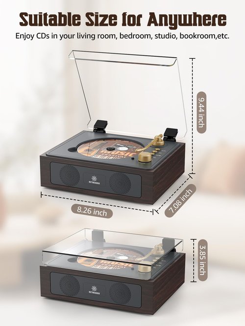 CD Player with Built-in Speakers Bluetooth Retro Portable CD Players for Home Music Player with Remote Control Headphone Jack Walnut Brown