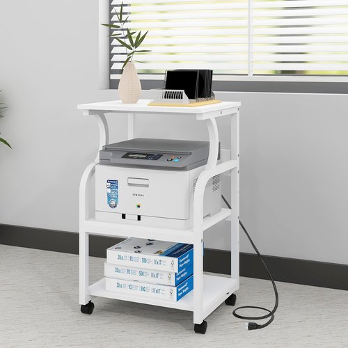 Natwind 3 Tier Printer Stand,Rolling Printer Table with Adjustable Storage Shelf for Home Office Organization,Multifunctional Shelves for Heat Press,3D Printer (White)