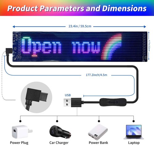 Plikapli Scrolling Huge Bright Advertising LED Signs,24''x5'' Flexible Custom USB 5V Bluetooth APP Control Text Pattern Animation Programmble LED Sign for Car Store Home Office Bar Hotel