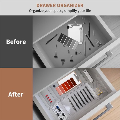 Haivlok 8 Pack Drawer Organizer for Kitchen Gadgets - PET Plastic & Sturdy Large Clear Drawer Divider for Kitchen Accessories, Bathroom Organizers and Storage, Makeup & Desk Organizer Tray for Gift