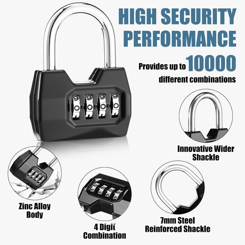 Regine Switzerland 4-Digit Combination Lock - Waterproof Wide Shackle Padlock for Outdoor Use | 12 Pack