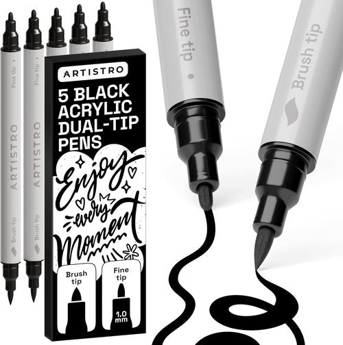 ARTISTRO 5 Black Acrylic Paint Markers - Versatile Paint Pens for Fabric, Rock, Glass & Wood - Ideal for DIY Projects & Art Supplies