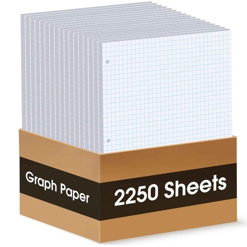 Noveread 15 Pack Graph Paper, 8" x 10.5" Loose Leaf Graph Paper, 2250 Sheets Bulk 4 x 4 Inch Quad Ruled Grid Paper Filler Paper, 3 Hole Punched, 60 Gsm, 150 Pcs Each Pack, Office Student Supplies