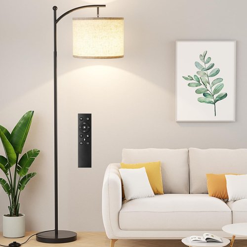 Ambimall 60" Modern Floor Lamp - Remote Control & Stepless Dimmable Bulb | Adjustable Brightness & Color Temperature - Beige Shade & Black Pole