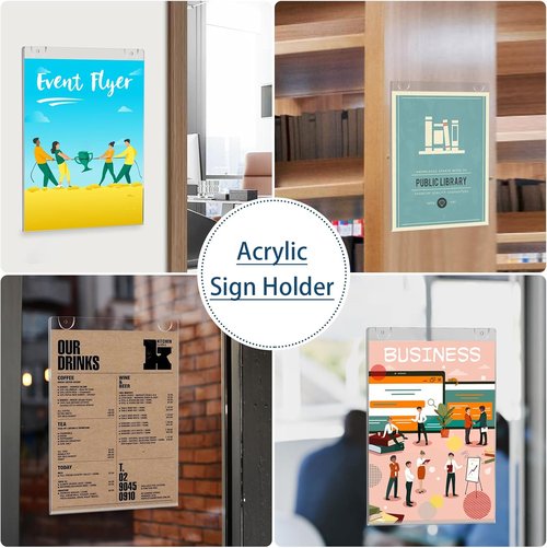 Clear Acrylic Sign Holder by Wall Mount | 8.5 x 11 Vertical Picture Frame for Office & Business