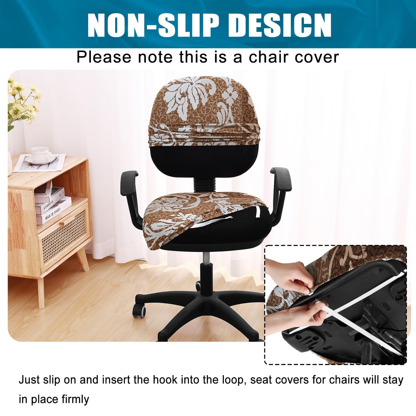 Smiry Stretch Printed Office Computer Chair Covers, Universal Washable Removable Desk Rotating Chair Slipcovers Protector, Seat + Backrest Cover - Brown and Blue