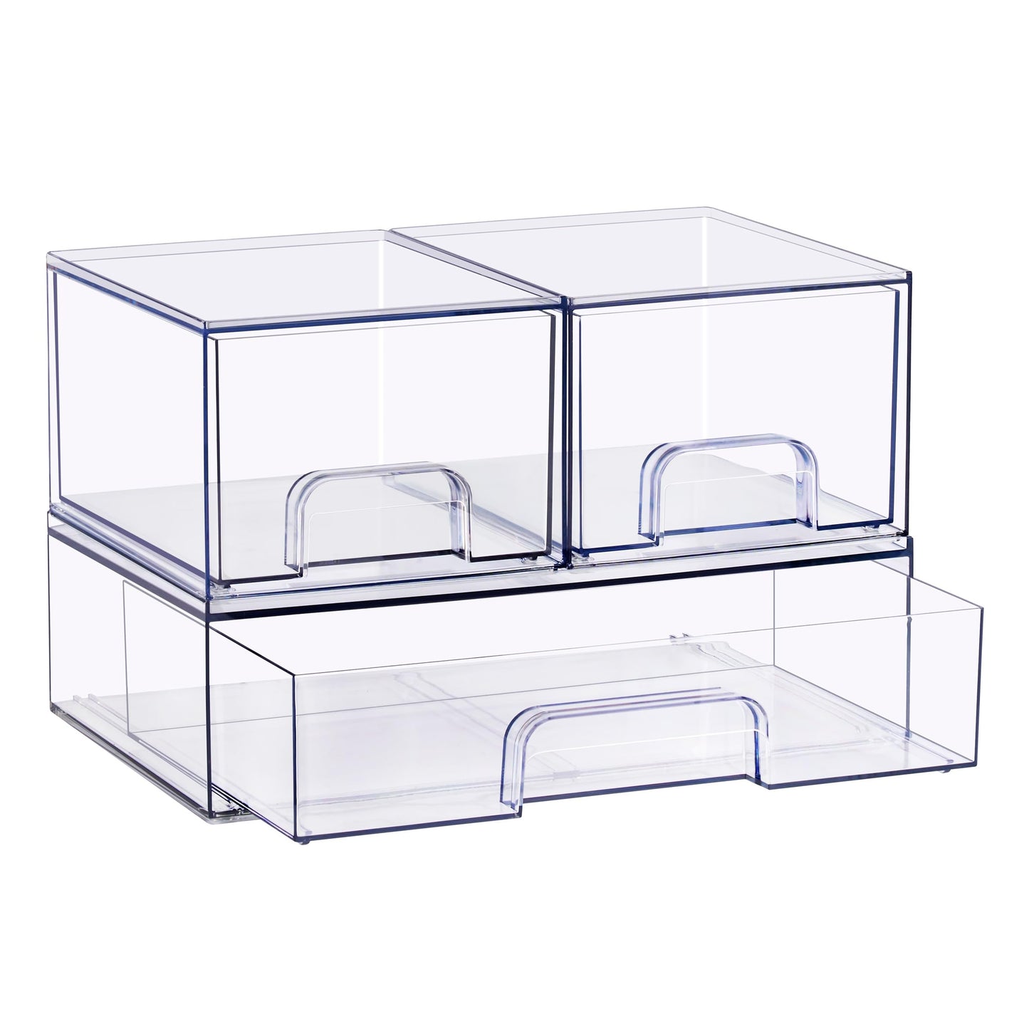 Sorbus Stackable Acrylic Storage Drawers – 2 Small + 1 Wide – 3 Pack Clear Plastic Organizer Bins for Baby Bottles, Makeup, Bathroom & Vanity, Pull-Out Drawer Design for Kitchen Cabinets