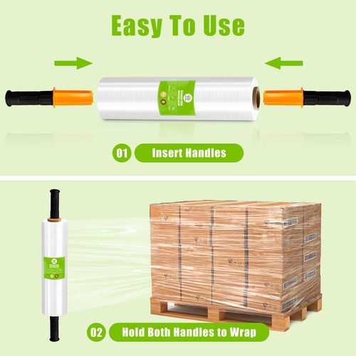 Cosy Family Plastic Wrap Stretch Film Roll - 1000ft 60 Gauge Industrial Strength 18 inch Wide Clear Plastic Wrap Roll with Handles for Pallet Wrapping Shipping Moving - Clear, Pack of 2