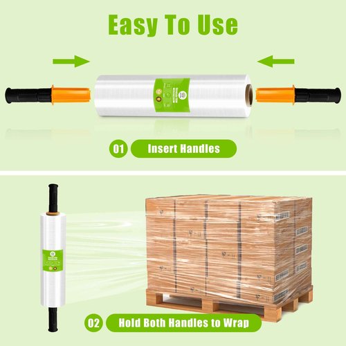 Cosy Family Plastic Wrap Stretch Film Roll - 1000ft 60 Gauge Industrial Strength 18 inch Wide Clear Plastic Wrap Roll with Handles for Pallet Wrapping Shipping Moving - Clear, Pack of 4