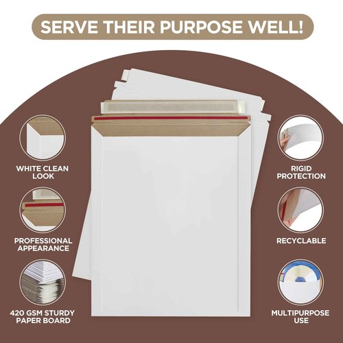 Rigid Mailers 9x12 Inches with 200 Side Strips for Extra Protection from Bending - 100 Pack – Self Adhesive with tear strip for Documents, Photos, CDs, Magazines, and Literature