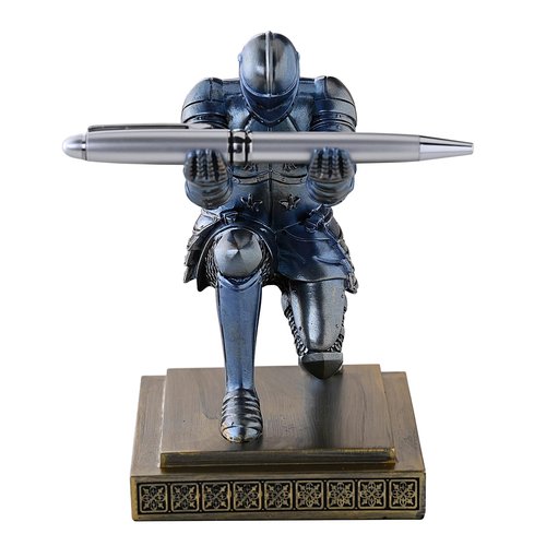 Amoysanli Knight Pen Holder Desk Organizers and Accessories Desk Decor Resin Pen Holder as Gift with a Cool Pen for Office and Home (Blue)