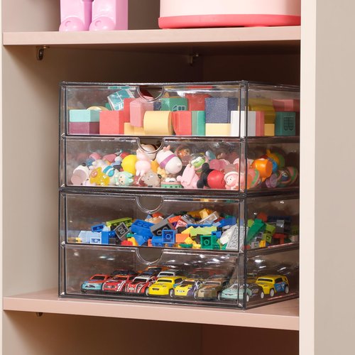 NINEWEEN Stackable Storage Drawers, Plastic Storage Bins for Home Office, Bathroom, Kitchen, Pantry, Clear Desk Organizer for Accessories, Marker, Pencils, Books, Art Crafts, Makeup (6 Drawers)