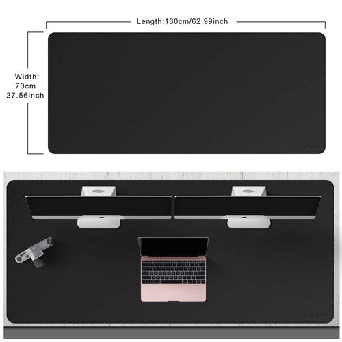 Mydours Giant Desk Mat, 63 x 28 inch Extended PU Leather Desk Pad, Gaming Desk Mat for Home Office Desk, Mouse Pad for Home Office & Computer Workstation, Extra Pad for Standing Desk (Black)