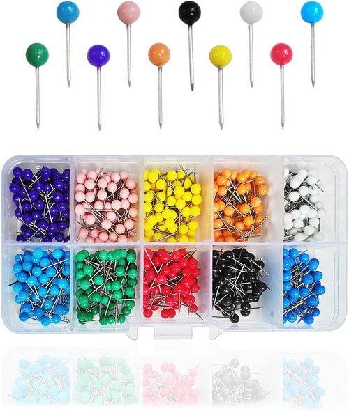 Skiennix 600 PCS Colored Push Pins - Vibrant Round Map Tacks in 10 Colors for Easy Marking
