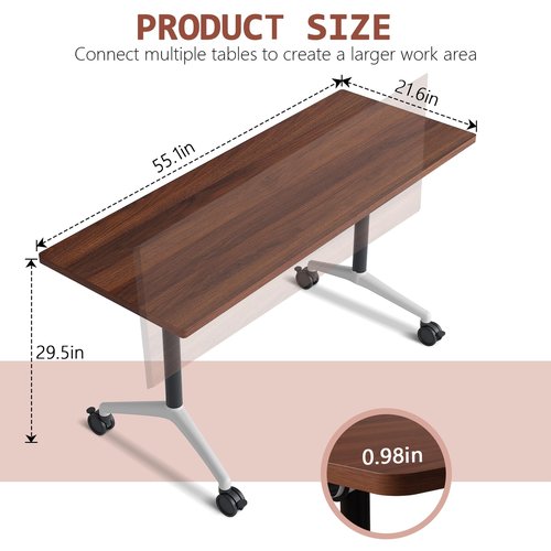 EIELIZ Conference Room Tables, Folding Conference Table, Rectangle Meeting Seminar Table for Conference Room Office Classroom (2, Walnut, 55.1in)