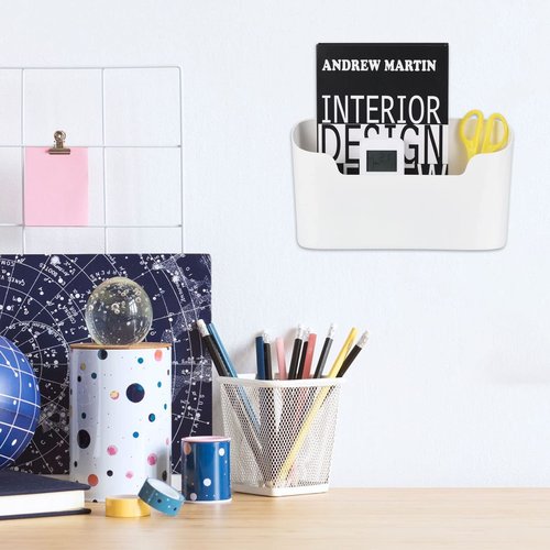 uxcell 3Pcs No Drilling File Holder, Wall File Organizer Magazine Holder Hanging Mail Organizer Adhesive Wall Pocket Office Supplies, White