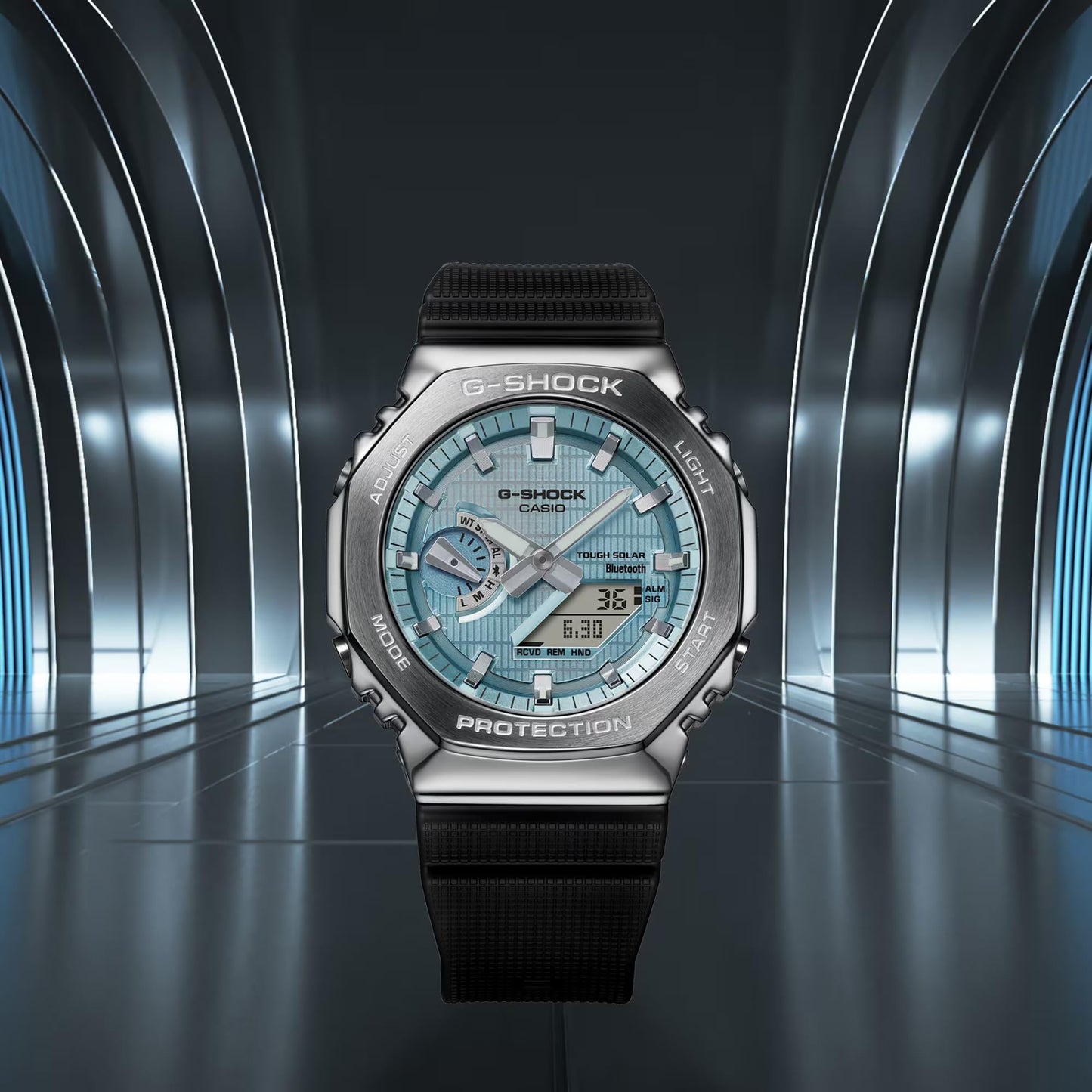 G-Shock Casio G-Steel Solar Connected Blue Dial Black Resin Strap Watch - GBM2100A-1A2