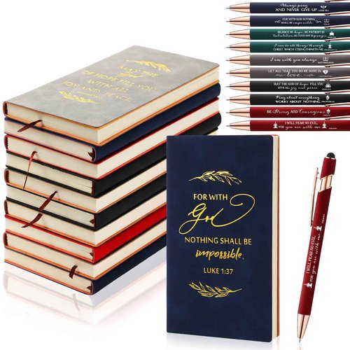 Crtiin 80 Pcs Christian Notebook Bulk Religious Notepads with Motivational Pen Inspirational Bible Verse Leather Prayer Journal for Church Sunday School Teacher Clergy Appreciation Day (Classic Color)