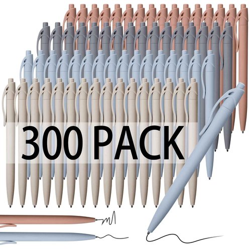 Fulmoon 300 Pcs Black Ink Pens Bulk 1.0 mm Medium Point Retractable Click Ballpoint Pens Smooth Ink for School Office Back to School Supplies(Morandi)