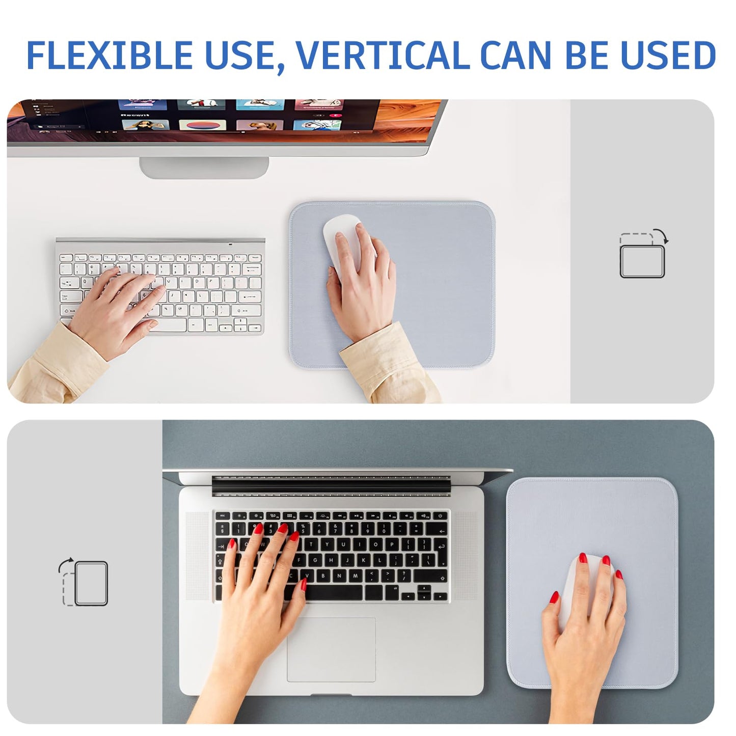 Gray Splash-Proof Textured 10.2 x 8.2Inch Mouse Pad - Stitched Edge Non-Slip Waterproof Rubber