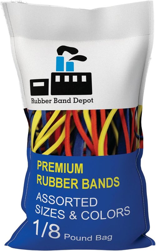 Rubber Band Depot Assorted Color Rubber Bands - Size #54 - Versatile Everyday Use - 1/8 Pound Bag