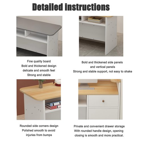 Reception Counter Table, L-Shape Cashier Cabinet With Open Shelves, Modern Retail Checkout Counter With Drawers, Welcome Desk for Convenience Store, Hotel, Beauty Salon