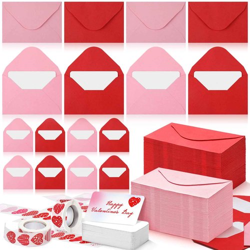 400 Set Mini Patriotic Greeting Cards with Envelopes Stickers July 4th Memorial Day Red White Blue Small Greeting Cards Bulk Blank Note for Independence Veterans Day Supplies(Red,pink)