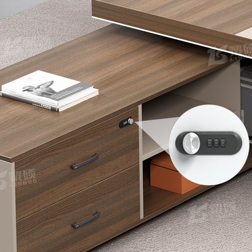 LSIGHTUS 87" L-Shaped Brown Executive Office Desk Computer Desk with File Drawers Study Writing Table Home Business Workstation Set for CEO Boss