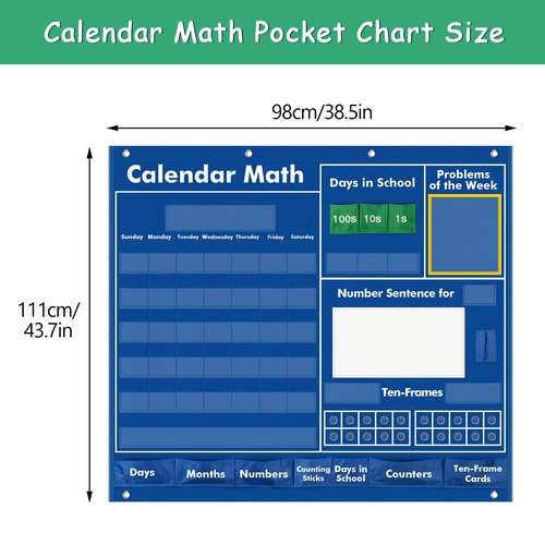 KIKIGOAL Daily Math Calendar Classroom Pocket Chart Educational Pocket Chart Teaching Materials for Daily Math Activities All About Number Activities for Elementary and Pre-school