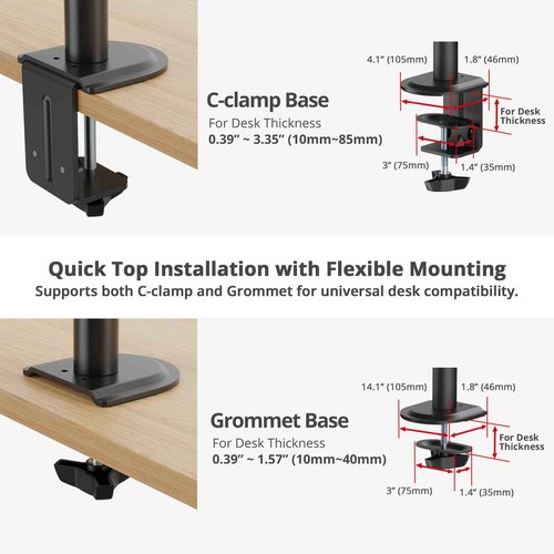 SIIG Dual 32 Inch Articulating Monitor Arm-Black for 17-32" VESA Screens, Full Motion Tilt Swivel Rotation, Height Adjustable Mount with C-Clamp & Grommet Base, Ergonomic Desk Setup (CE-MT0Q11-S1)